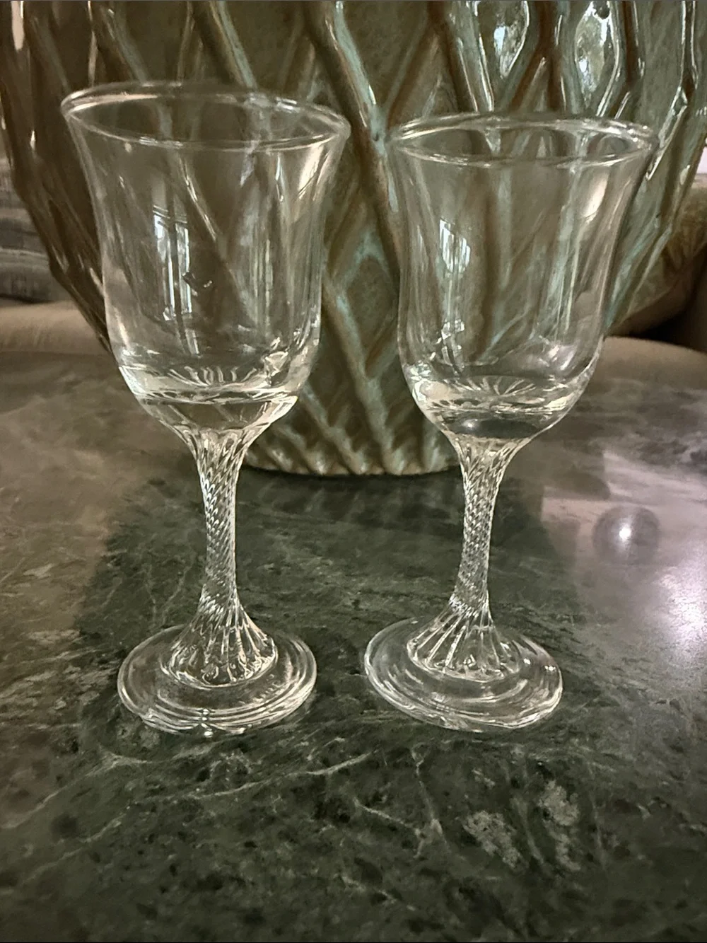 Vintage Twisted Stem Cordial Flared Rim Clear Crystal Glasses  - Set of 2